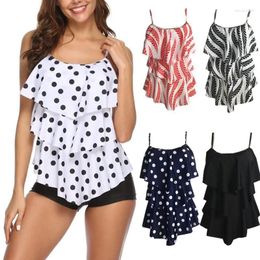 Women's Swimwear Plus Size Two Piece Swimsuit Polka Dot Print Women Ruffle Tankini Push Up Shorts Bathing Suit 2XL Beach Pad