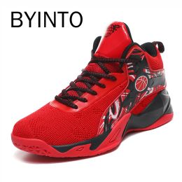 Boots High Top Men Basketball Shoes Breathable Mesh Sneakers Red Nonslip Trainers Women Basket Ball Sport Boots Chaussure Homme Femme