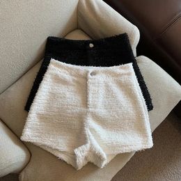 MEXZT Tweed Shorts Women Elegant High Waist Wide Leg Shorts Office Lady Korean White Black Casual All Match Chic Short Pants 240318