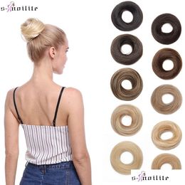 Hair Extension Kits Bangs Snoilite Chignon Hairpiece Elastic Rubber Band Human Bun Ponytail Pieces Donut Drop Delivery Products Exten Dhhwa