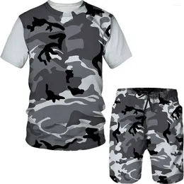 Men's Tracksuits Camouflage Sportswear 3D Printing Set Short Sleeve T-shirt Shorts 2-piece Casual Men