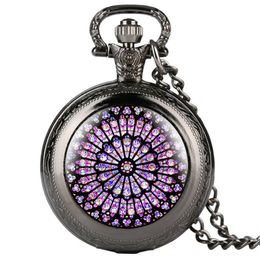 The Notre Dame De Paris Cathedral Display Watches Antique Quartz Pocket Watch Necklace Chain Clock Souvenir Gifts for Men Women205F