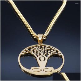 Pendant Necklaces Artistic Yoga Tree Of Life Necklace Women Hollow Stainless Steel Meditation Healing Jewlery Gift N2004S04 Drop Deliv Dh1Pv