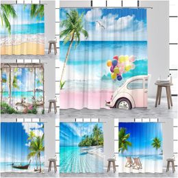 Shower Curtains Ocean Curtain Seaside Beach Nature Scenery Palm Trees Starfish Summer RV Traveller Polyester Fabric Bathroom Decor Set