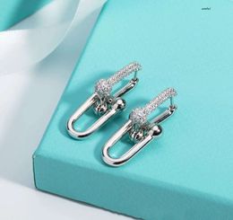 Gold Double U Shape Stud Earrings for Women Fashion Brand Designer OL Style Shining Crystal Ear Rings Earring Party Wedding Jewelrynew Products
