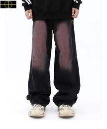 Stone American Street Hip Hop Purple Island Washed Distressed Jeans High Street Loose Wide Leg Mop Pants Fried Street Trousers S-2XL23