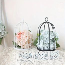 Candle Holders Creative Bird Cage Flower Arrangement Line Wedding Iron Art Rust Effect Candlestick With Hook Home Decoration