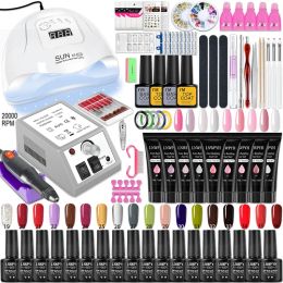 Kits Manicure Set Acrylic Nail Kit With Nail Lamp Dryer Nail drill Machine Semi Permanent Varnish Acrylic Gel Poly Extension Gel Kit