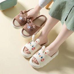 Slippers Cute Cartoon Linen Female Lovely Anti-slip Sweat Home Comfy Sandals Four Seasons Family House Slipper