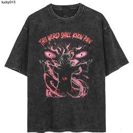 2024 New Vintage Dark Anime Print Street T-shirt Trendy Round Neck Short Sleeved for Men