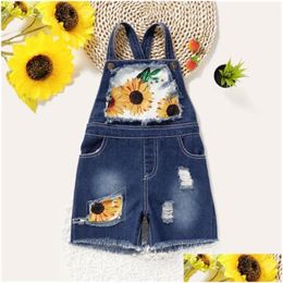 Jumpsuits Boiiwant Girls Casual Suspender Trousers Square Collar Sleeveless Denim Cloth Overalls Navy White Shorts 2-7 Years Drop Deli Otj41