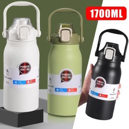 1700ml Large Capacity Thermo Bottle Stainless Steel Thermos Water with Straw Travel Mug Insulated Cup Kids Gifts 240314