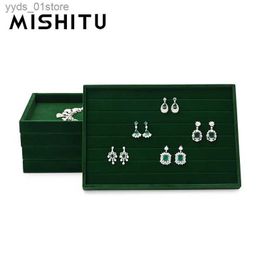 Jewelry Boxes MISHITU Green Premium Jewelry Display Tray Velvet for Ring Earring Necklace Jewelry Display Storage Tray Store Counter Organizer L240323