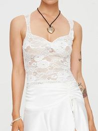 Women's Tanks Summer Women S White Lowcut Tank Tops Y2K Sheer Lace Floral Sleeveless Fitted Vests