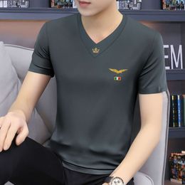 Summer New Trendy Brand Short Sleeved T-shirt for Mens V-neck Body Wear with Handsome Printed Half 4n0o {category}