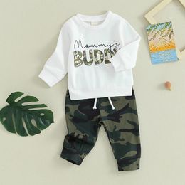 Clothing Sets Toddler Baby Boy Fall Winter Clothes Lette Print Crewneck Pullover Tops Solid Camouflage Pants Born Outfit