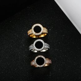 Simple Black Shell Titanium 14k Yellow Gold Rings Women Men Couple High Quality Square CZ CrystalFinger Ring For Wedding Party Jewellery