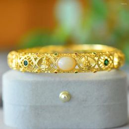 Bangle Natural Hetian Jade Gemstone Accessories For Women Charms Bracelet Luxury Gold Plated