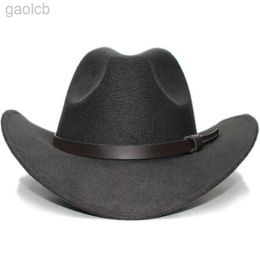 Wide Brim Hats Bucket Hats Large size large size retro womens wide pleated edge cowboy Western hat cowboy girl funeral formal bowling hat belt 24323