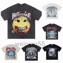 قميص Hellstar Designer Shirt Shirt Shirt بالإضافة إلى Tees Hellstar T Shirt مغني الراب غسل رمادي حرفة ثقيلة للجنسين.