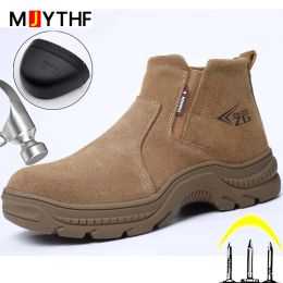 Boots Genuine Leather Men Work Safety Shoes Wearable Industrial Shoes Work Welding Shoes Steel Toe Indestructible Shoes Winter Boots