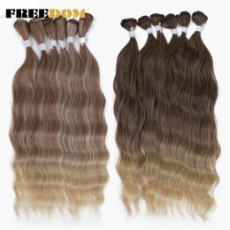 Weave Weave FREEDOM Synthetic Water Wave Hair Bundles 20 inch Synthetic Hair Ombre Blonde Brown Hair Weave Bundles 6Pcs/Pack