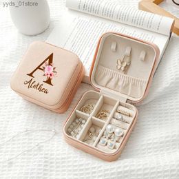 Jewellery Boxes Personalised Customization Letter Name Jewellery Earrings Necklace Ring Storage Box Travel Portable Leather Jewellery Zipper Box L240323