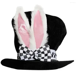 Berets Black Velvet Ear Top Hat Fashion Dress Up Party Decoration Easter Day Lattice Bow Bucket Cap Girl