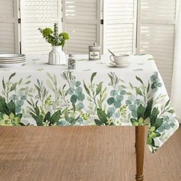 Table Cloth Spring Eucalyptus Floral Waterproof Tablecloth Holiday Decorations Rectangle Cover For Party Picnic Dinner Decor