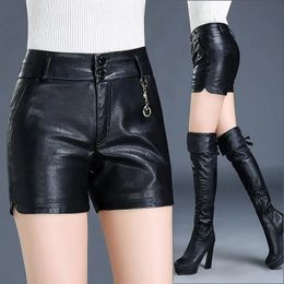 Shorts Women High Waist PU Leather Shorts Womens Black Spring Autumn And Winter Straight Leather Pants Boot Pants Ropa Mujer 240318