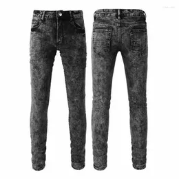 Men's Jeans Sand Wash Cotton High Quality Grey Elasticity Denim Male Pants Luxury Vintage Solid Color Slim Fit Man Trousers