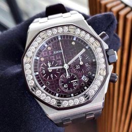 Montre Luxe Original Audemar Mens Moissanite Watch APS Offshore Steel Belt Chronograph Movement Watches High Quality Designer Luxury Diamond Watch Dhgate New