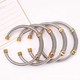 Fashion Stainless Steel Adjustable Bracelet for Women Coloured Cubic Zirconia Jewellery Prom Accessories Gift 240307