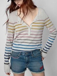 Women's Knits Stripes Knit Sweater For Ladies 2024 Fall Winter Wool And Cashmere Round-neck Slim Casual Long Sleeve Cardigan
