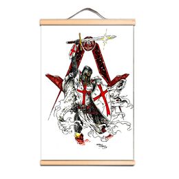 Vintage Masonic Knights Templar Scroll Painting Wall Hanging Decor Drawing - The Crusades Armour Warrior Canvas Art Print Poster Wall Banner LZ01