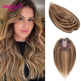 Toppers Women Toupee Swiss Lace Machine Made Human Hair Wigs Brazilian Hair Extension 3x8 Silk Top Hair System Natural Hairline Brown