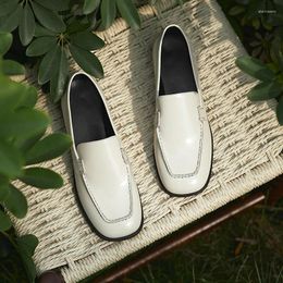 Casual Shoes Spring Loafers Woman Cowhide Real Leather Square Toe Women Flat Slip-On Brand Lady Walk