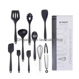 Cooking Utensils Colour Sile 10-Piece Set Non-Stick Pot Kitchenware Environmental Protection Cooking-Shovel Tool Drop Delivery Home Gar Dhi3O