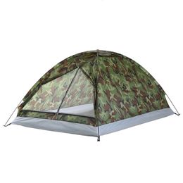 Camping Tent Waterproof Windproof UV Sunshade Canopy for 1/2 Person Single Layer Outdoor Portable Camouflage Tent Equipment 240312