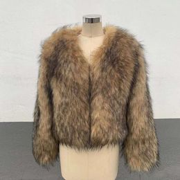 Меховое осенне-зимнее новое модное пальто для женщин с длинным рукавом из енота для отдыха