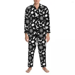 Men's Sleepwear Spooky Halloween Pyjamas Set Autumn Witchcraft Print Night 2 Piece Loose Oversize Design Home Suit Birthday Present