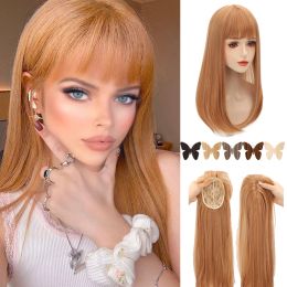 Piece Piece Golden Brown White Bangs Hair Long Straight Hair Synthetic Wig Clip Top Invisible Replacement Covering White Hair