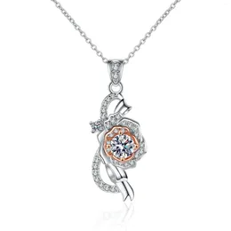 Chains AZ372-X Lefei Fashion Trendy Luxury Fine Classic 0.5Ct Moissanite Rose Flower Necklace For Women 925 Silver Party Charm Jewelry
