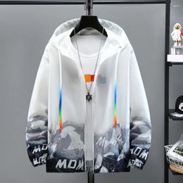 Men's Jackets Men Sun Protection Clothing Hooded Long Sleeve Pockets Sunscreen Jacket Zipper Placket Shoes Print Quick Drying Windbreaker