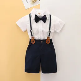 Clothing Sets Fashion Baby Kid Boys Shorts Set Bow Tie Shirt With Overall Summer Casual Outfit 9 Months-7 Years