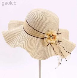 Wide Brim Hats Bucket Hats DongyuN008 Hot Girl Lady Casaul Flower Ribbon Straw Hat Summer Holiday Womens Beach Sun Hat 24323