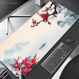 Pads Japanese Art Sakura Mousepad Black Mausepad Pink Setup Gamer Accessories Office Carpet Mouse Pad Company Gaming Deskmat 90x40 Xl