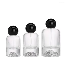 Storage Bottles 5pcs Atomizer Perfume Bottle Crimp Pump Black Ball Lid Empty Thick Bottom Clear Glass Round Mist Spray 30ml 50ml 100ml