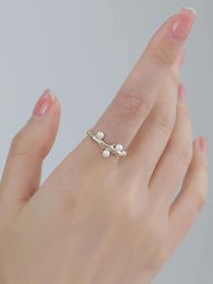 Cluster Rings HESHI 925 Sterling Silver Gold-plated Party Banquet Lace Leaf Pearl Twig Geometric Ring Adjustable Women Christmas Gift