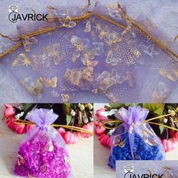 Jewelry Pouches Bags 25Pcs Organza Gift Jewellery Dstring Party Candy 10X12Cm Drop Delivery Packing Display Oteto